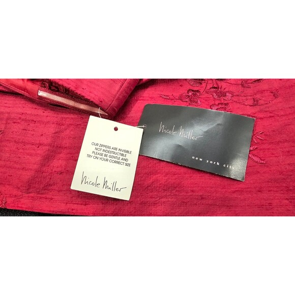 Vtg Nicole Miller Womens Silk Pencil Dress 90s Strapless Empire Red NWT Size 2 - Picture 4 of 16